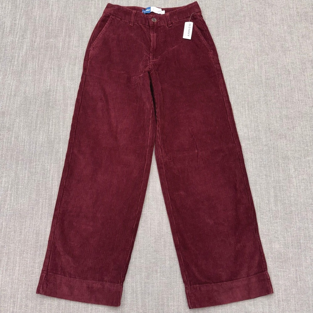 Old Navy High Rise Wide Leg Corduroy Pants Womens 2 Burgundy Royal Velvet NWT